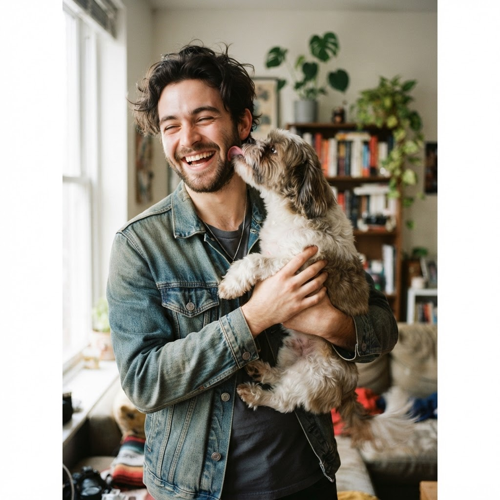 Man smiling with his dog