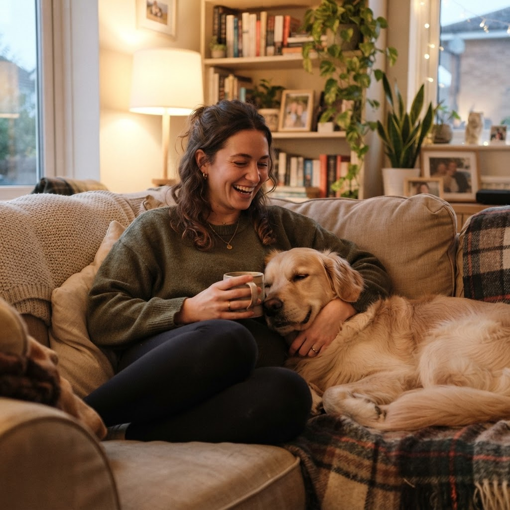 Woman relaxing with her dog